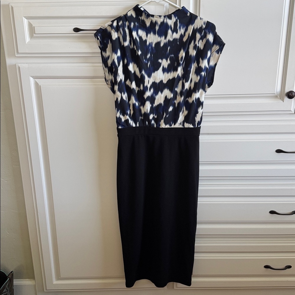 Express Navy & Black Multi Midi Dress with Cap Sleeves